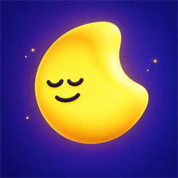 Dreamlink app icon: a sleeping yellow crescent moon on a deep blue night sky